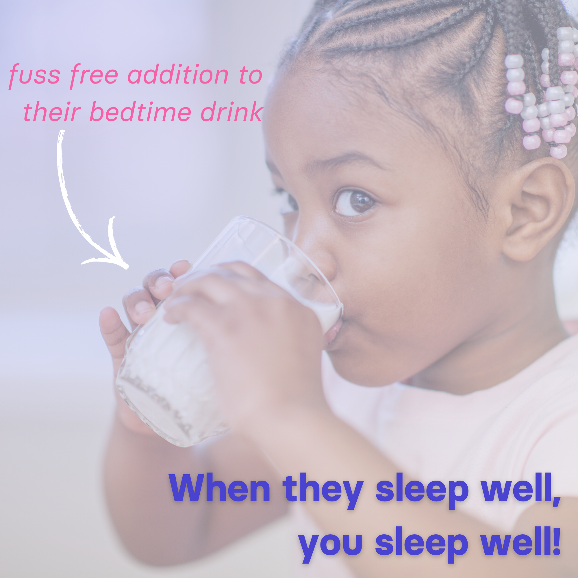 Child drinking from a cup with text about a bedtime drink